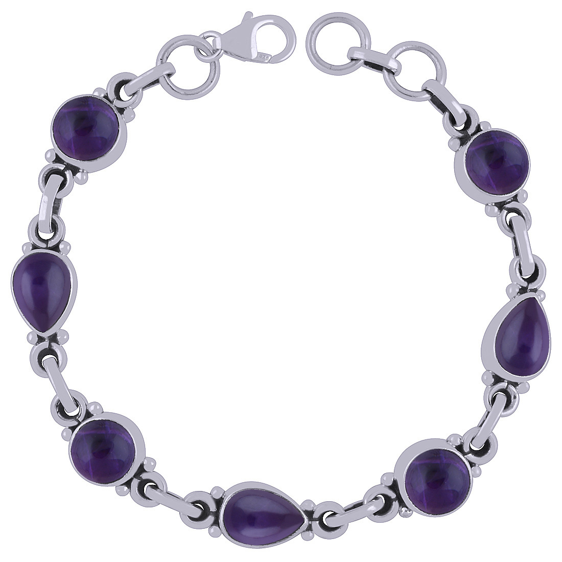 Black Onyx Natural Gemstone 925 Sterling Solid Silver Round/pear Cabochon Handmade Bracelet Diameter: Length:7.5 Inch X Width:8 Mm Inch (In)