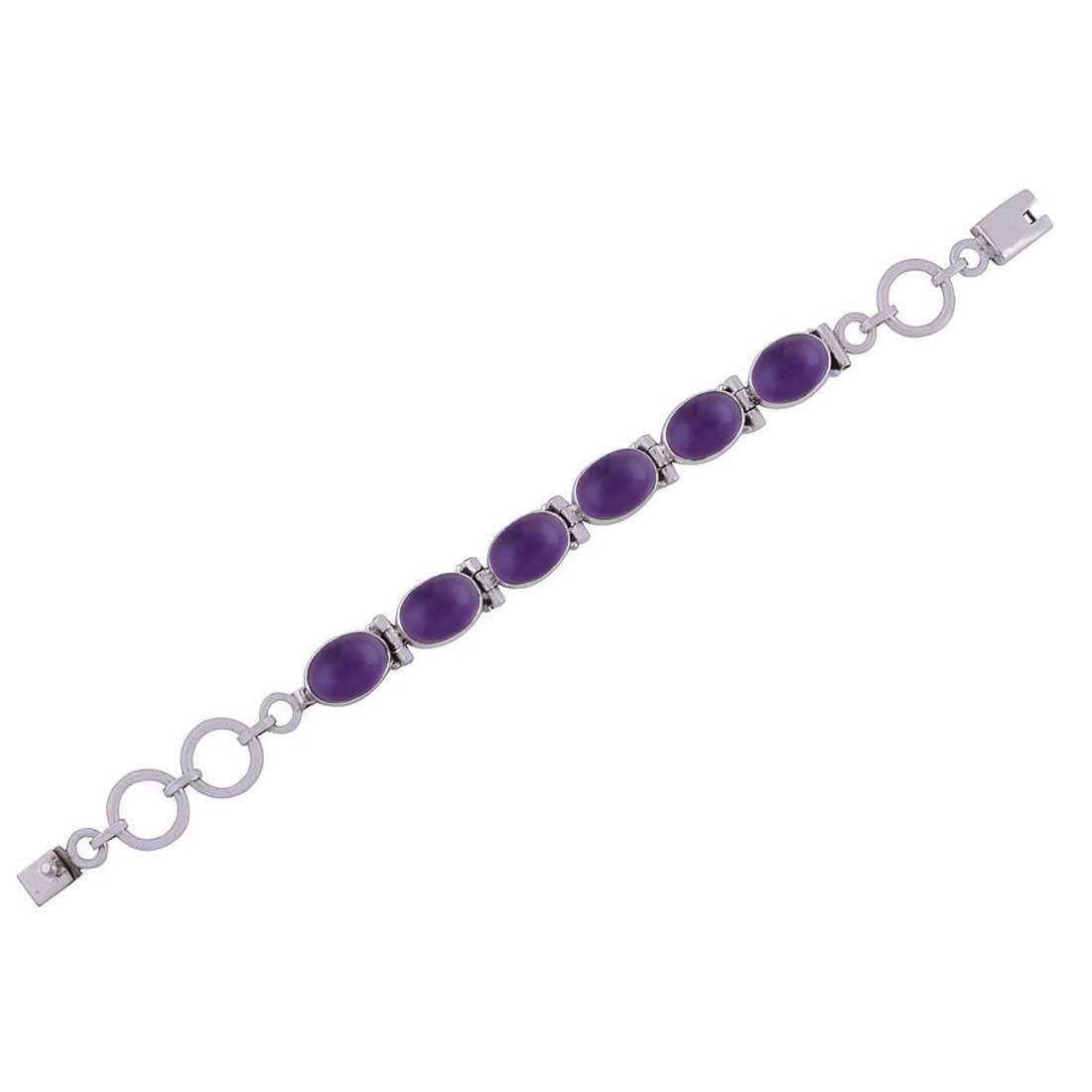 Multiple Natural Gemstone 925 Sterling Solid Silver Oval Cabochon Handmade Bracelet Diameter: Length:7.5 Inch X Width:10 Mm Inch (In)