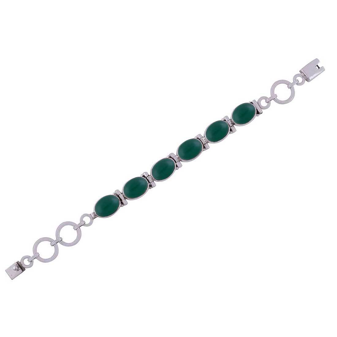 Multiple Natural Gemstone 925 Sterling Solid Silver Oval Cabochon Handmade Bracelet Diameter: Length:7.5 Inch X Width:10 Mm Inch (In)