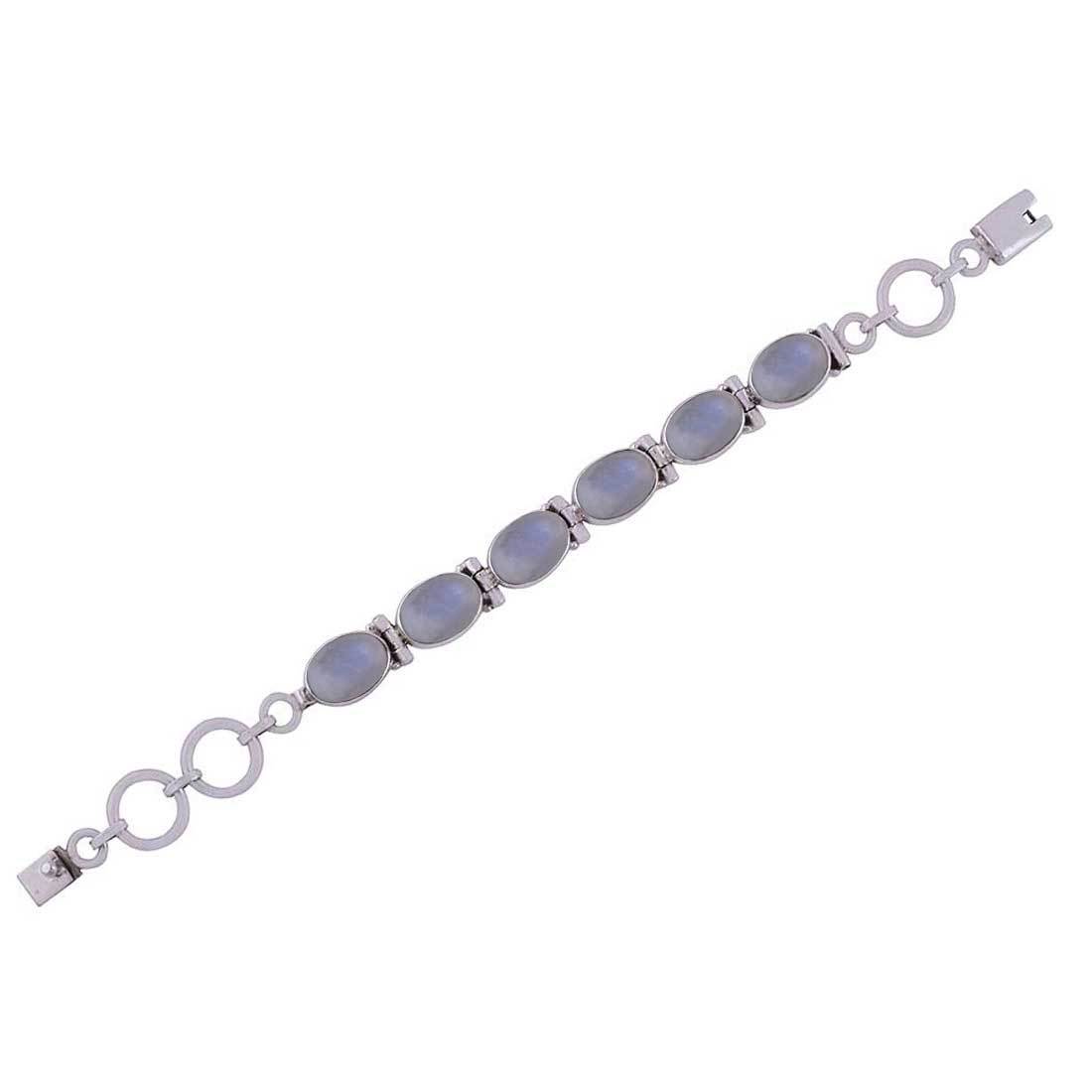 Multiple Natural Gemstone 925 Sterling Solid Silver Oval Cabochon Handmade Bracelet Diameter: Length:7.5 Inch X Width:10 Mm Inch (In)