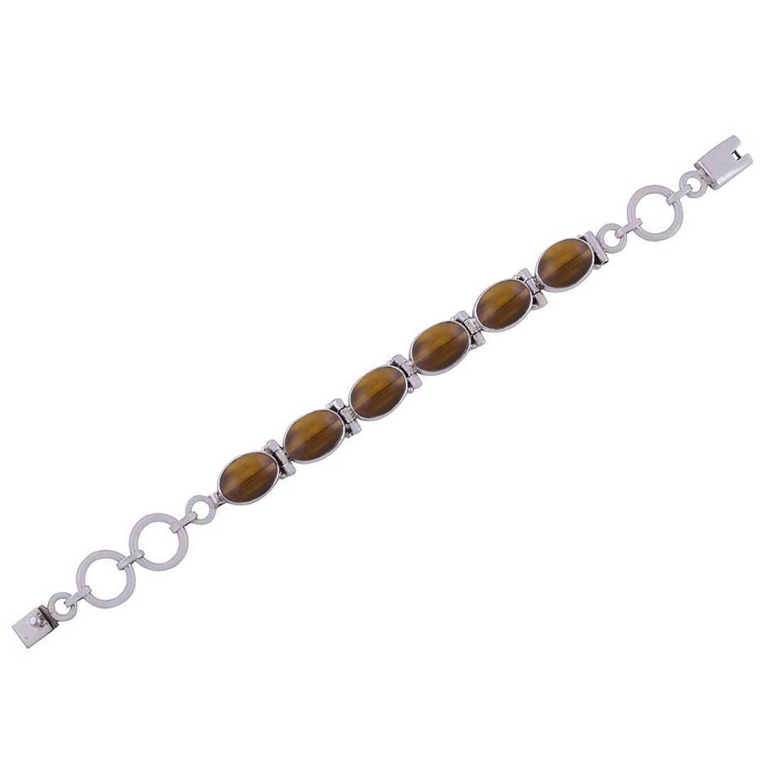 Multiple Natural Gemstone 925 Sterling Solid Silver Oval Cabochon Handmade Bracelet Diameter: Length:7.5 Inch X Width:10 Mm Inch (In)