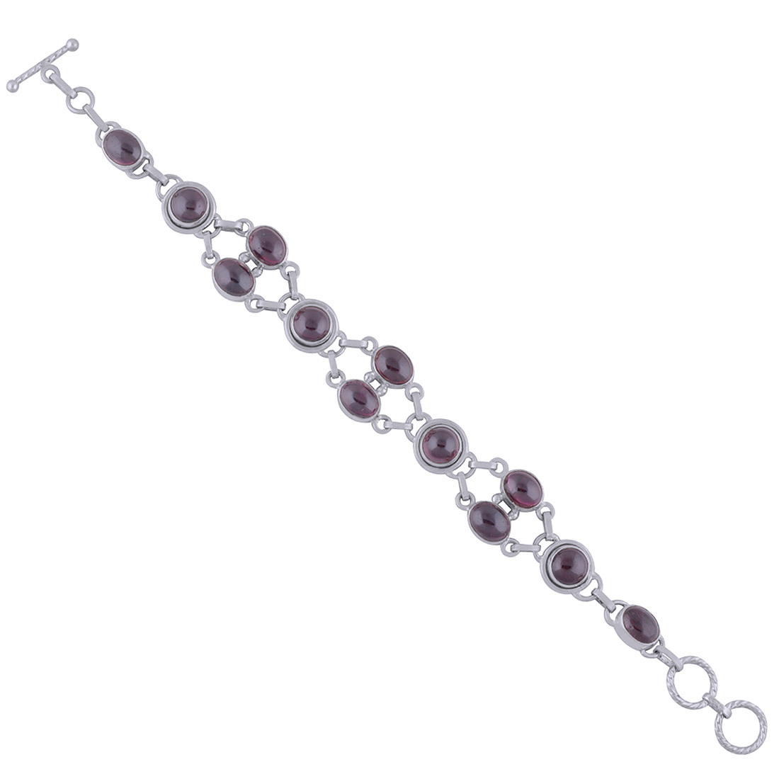 Garnet Natural Gemstone 925 Sterling Solid Silver Round Cabochon Handmade Bracelet Diameter: Extara Adustable 7 Inch X Width 18 Inch (In)