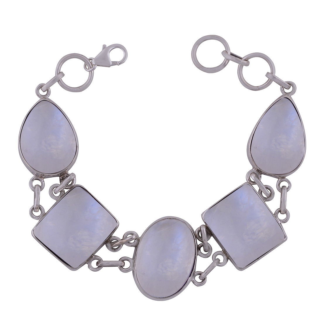 Amethyst Natural Gemstone 925 Sterling Solid Silver Multiple Shape Cabochon Handmade Bracelet Diameter: Length:18 Inch X Width:16 Mm Inch (In)