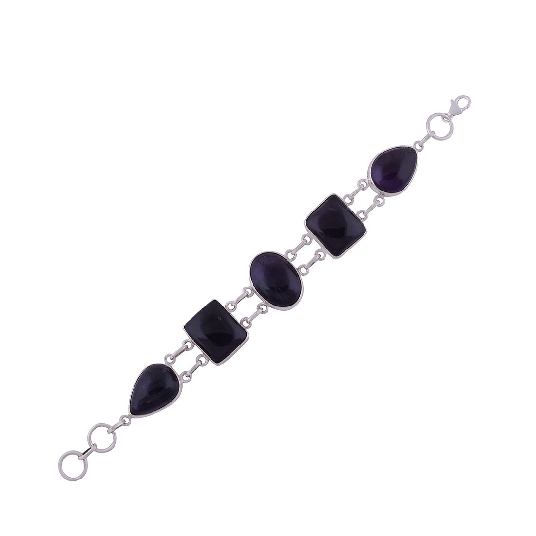 Amethyst Natural Gemstone 925 Sterling Solid Silver Multiple Shape Cabochon Handmade Bracelet Diameter: Length:18 Inch X Width:16 Mm Inch (In)