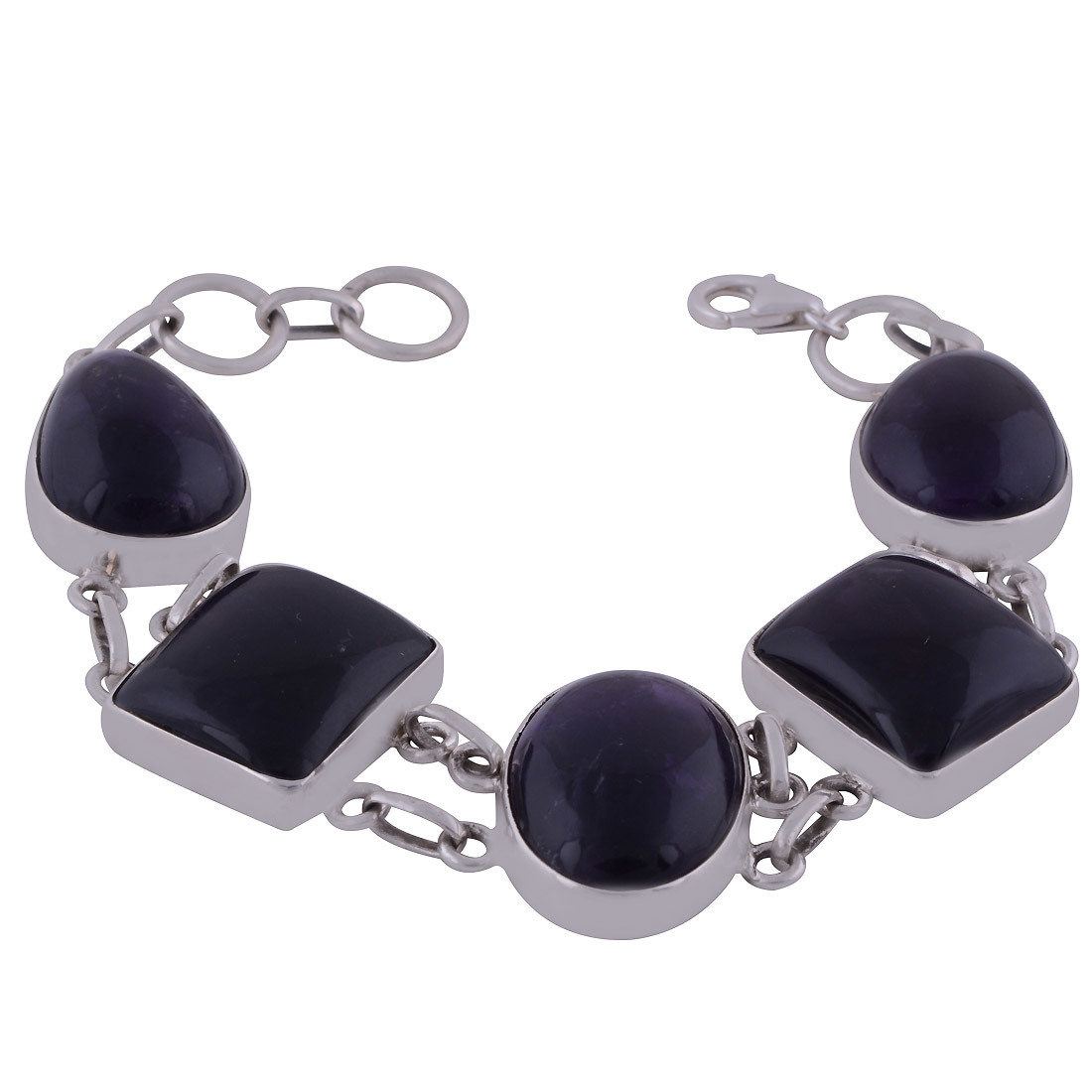 Amethyst Natural Gemstone 925 Sterling Solid Silver Multiple Shape Cabochon Handmade Bracelet Diameter: Length:18 Inch X Width:16 Mm Inch (In)