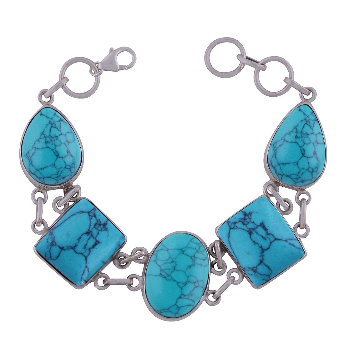 Amethyst Natural Gemstone 925 Sterling Solid Silver Multiple Shape Cabochon Handmade Bracelet Diameter: Length:18 Inch X Width:16 Mm Inch (In)