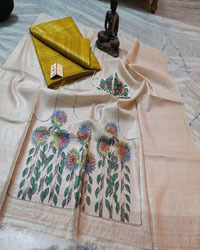 Blue Pure Tussar Ghicha Silk Plain Saree