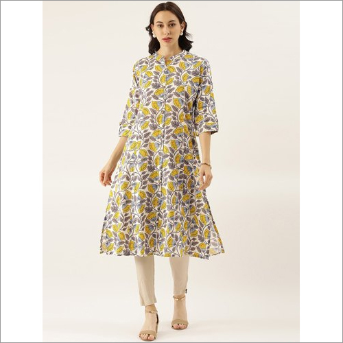 वॉशेबल लेडीज़ दिवेना व्हाइट प्रिंटेड कॉटन कुर्ती