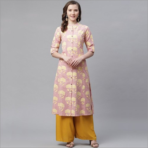 Ladies Pink Cotton A Line Kurti - Feature: Breathable