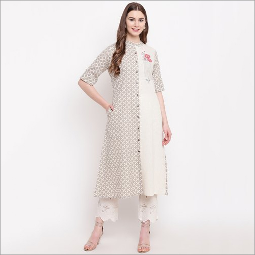 Ladies A Line Cotton Kurti - Color: Off White