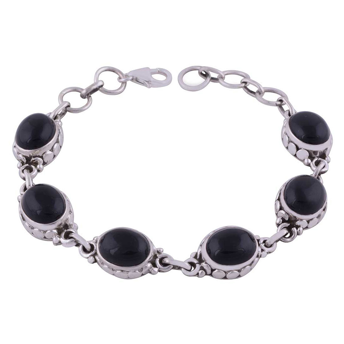 Black Onyx Natural Gemstone 925 Sterling Solid Silver Oval Cabochon Handmade Bracelet Diameter: Length:8 Inch X Width:11 Mm Inch (In)