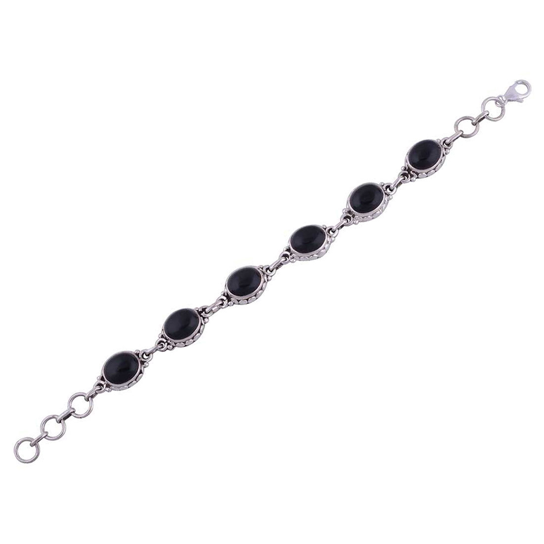 Black Onyx Natural Gemstone 925 Sterling Solid Silver Oval Cabochon Handmade Bracelet Diameter: Length:8 Inch X Width:11 Mm Inch (In)