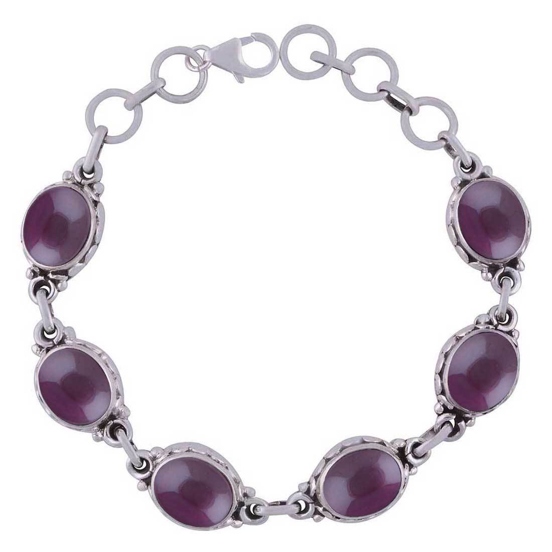 Black Onyx Natural Gemstone 925 Sterling Solid Silver Oval Cabochon Handmade Bracelet Diameter: Length:8 Inch X Width:11 Mm Inch (In)