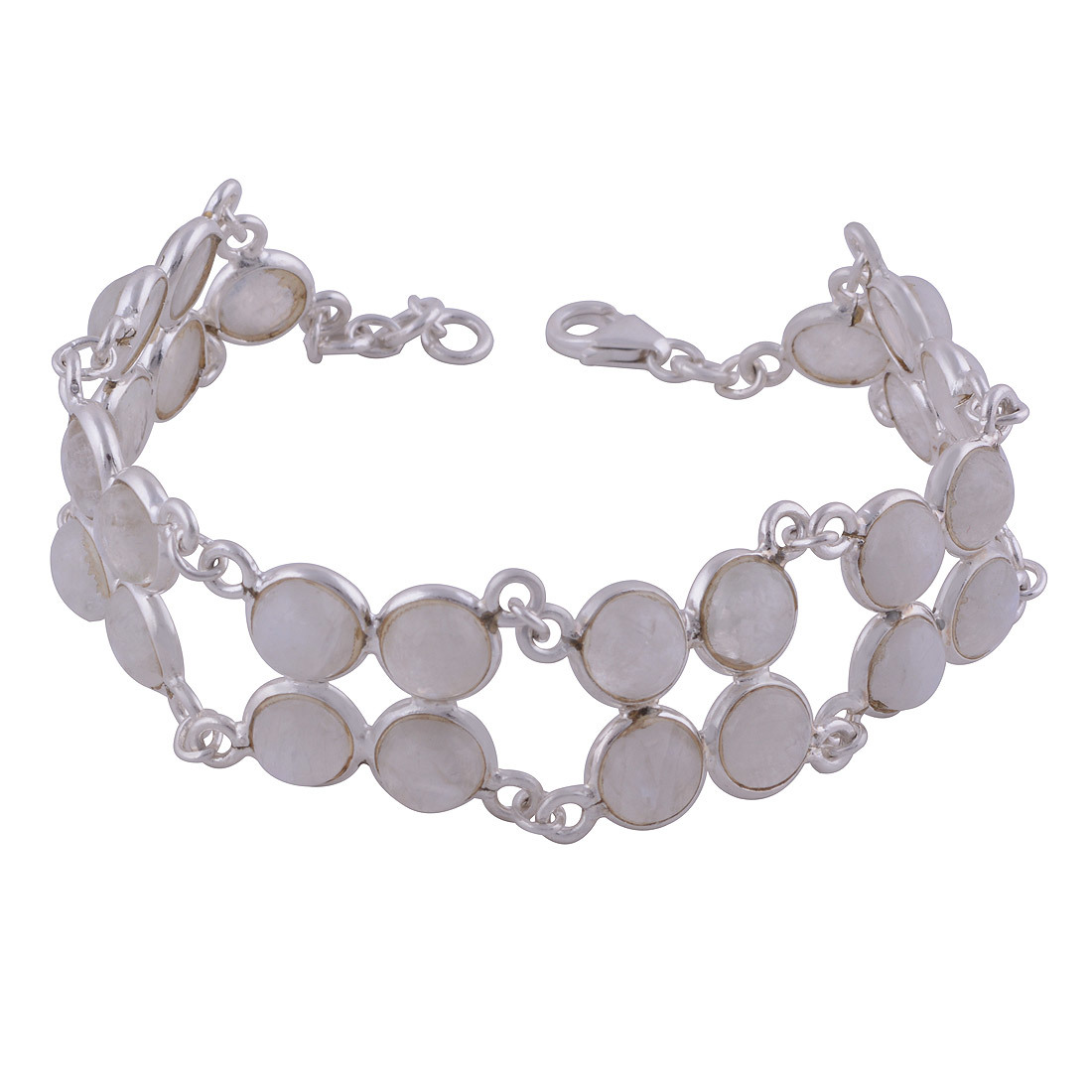 Rainbow Natural Gemstone 925 Sterling Solid Silver Round Cabochon Handmade Bracelet Diameter: Length:7.5 Inch X Width:18 Mm Inch (In)