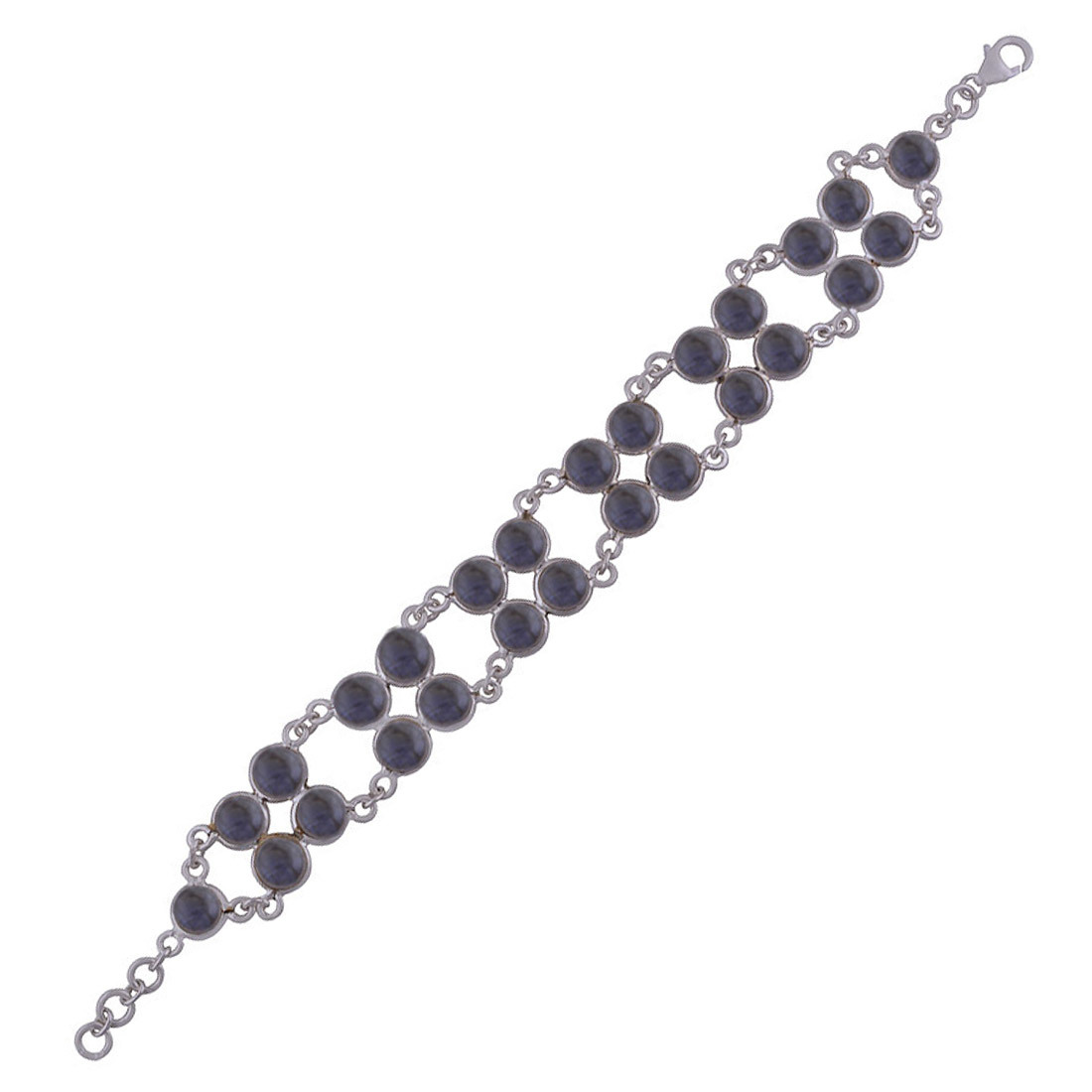 Rainbow Natural Gemstone 925 Sterling Solid Silver Round Cabochon Handmade Bracelet Diameter: Length:7.5 Inch X Width:18 Mm Inch (In)
