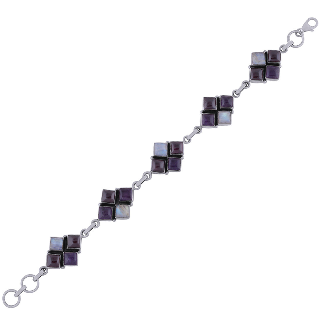 Amethyst/rainbow/garnet Natural Gemstone 925 Sterling Solid Silver Square Cabochon Handmade Bracelet Diameter: Length:8 Inch X Width:18 Mm Inch (In)