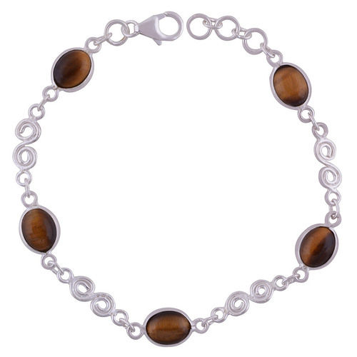 Tiger Eye Natural Gemstone 925 Sterling Solid Silver Oval Cabochon Handmade Bracelet Diameter: Length:7.5 Inch X Width:8 Mm Inch (In)