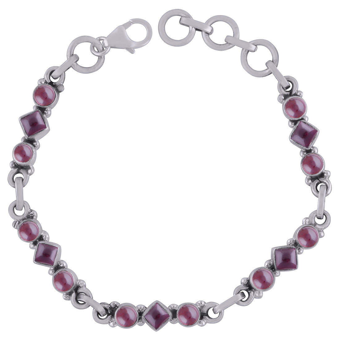 Amethyst Natural Gemstone 925 Sterling Solid Silver Round/square Cabochon Handmade Bracelet Diameter: Length:7.5 Inch X Width:6 Mm Inch (In)