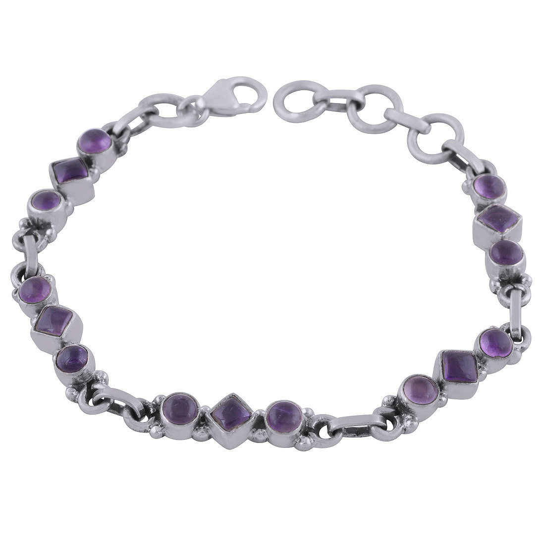 Amethyst Natural Gemstone 925 Sterling Solid Silver Round/square Cabochon Handmade Bracelet Diameter: Length:7.5 Inch X Width:6 Mm Inch (In)