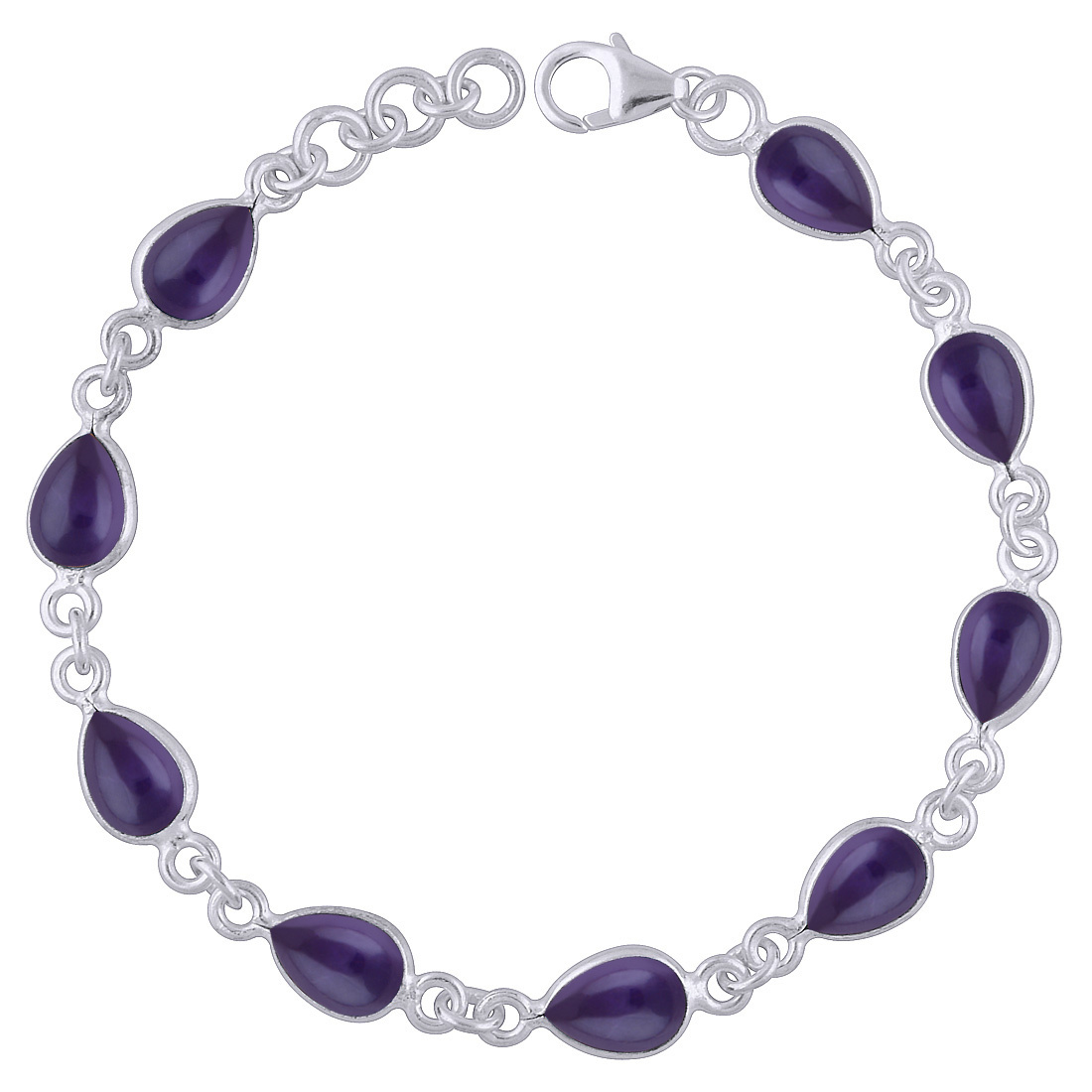 Tiger Eye Natural Gemstone 925 Sterling Solid Silver Pear Cabochon Handmade Bracelet Diameter: Length:8 Inch X Width:7 Mm Inch (In)