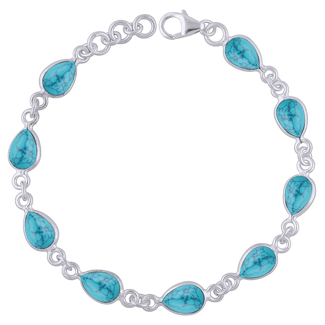 Tiger Eye Natural Gemstone 925 Sterling Solid Silver Pear Cabochon Handmade Bracelet Diameter: Length:8 Inch X Width:7 Mm Inch (In)