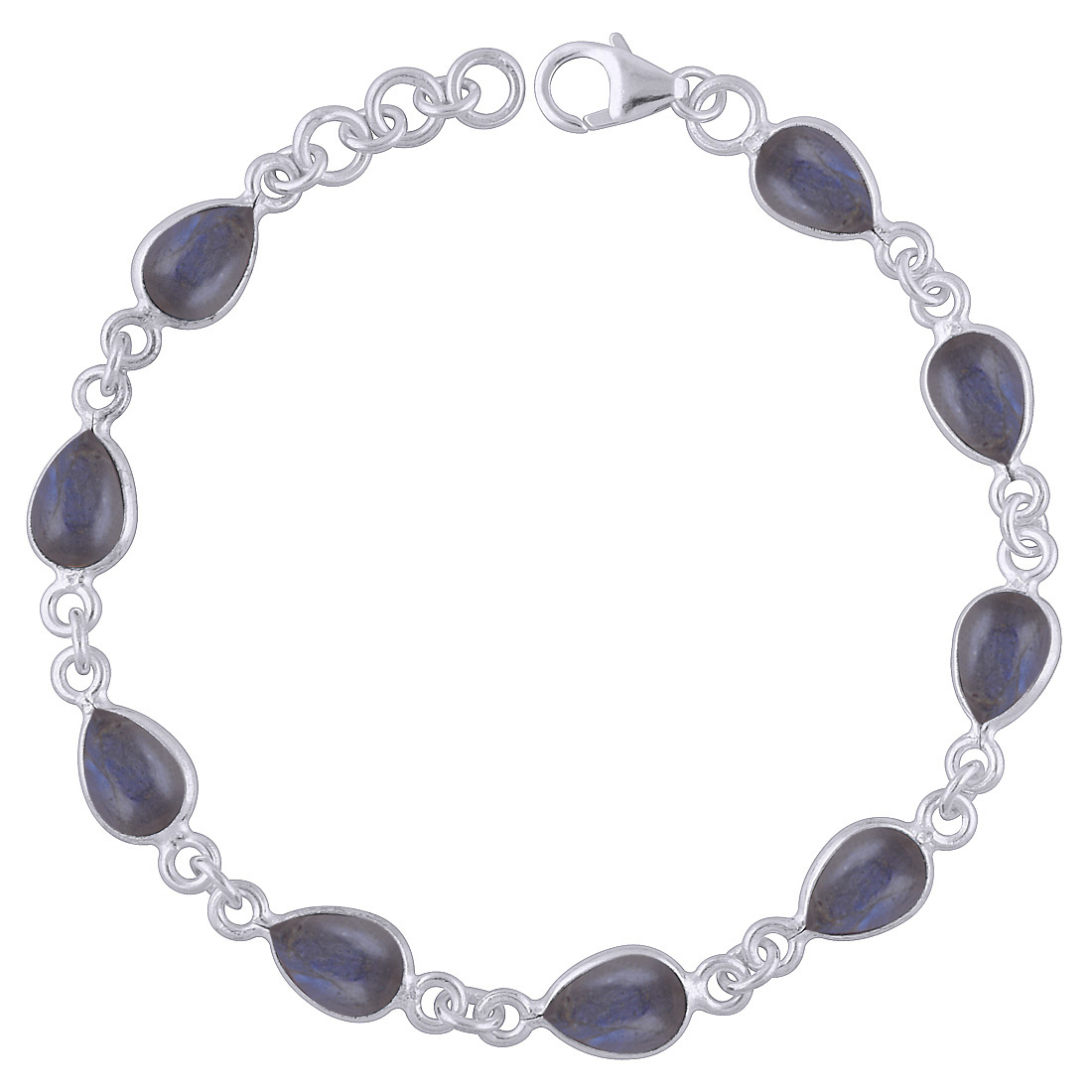 Tiger Eye Natural Gemstone 925 Sterling Solid Silver Pear Cabochon Handmade Bracelet Diameter: Length:8 Inch X Width:7 Mm Inch (In)