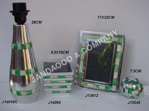 Aluminum Lamp, Vase Photo Frame With Bone Mosaic