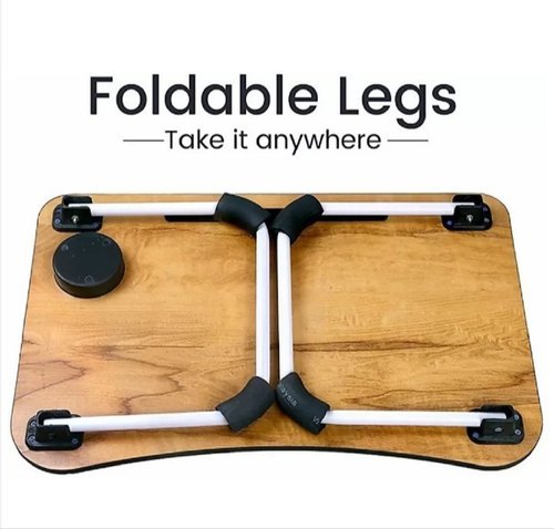 Brown Foldable Laptop Table - Wood And Iron, 61cm Height X 33cm Width, Multi-color Frame | Durable, Eco-friendly, Easy To Clean, Water Resistant, Stackable