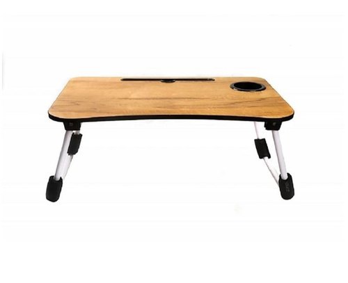 Brown Foldable Laptop Table - Wood And Iron, 61cm Height X 33cm Width, Multi-color Frame | Durable, Eco-friendly, Easy To Clean, Water Resistant, Stackable