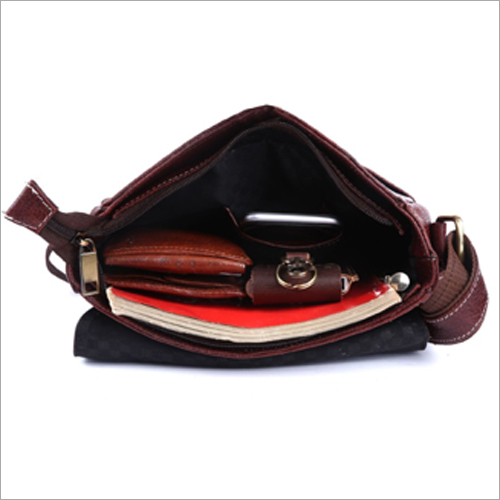 Leather Side Bag - Premium Quality Leather, Various Sizes Available, Brown Color, Unisex Design, Easy To Wash, Elegant Look, High Gloss Finish