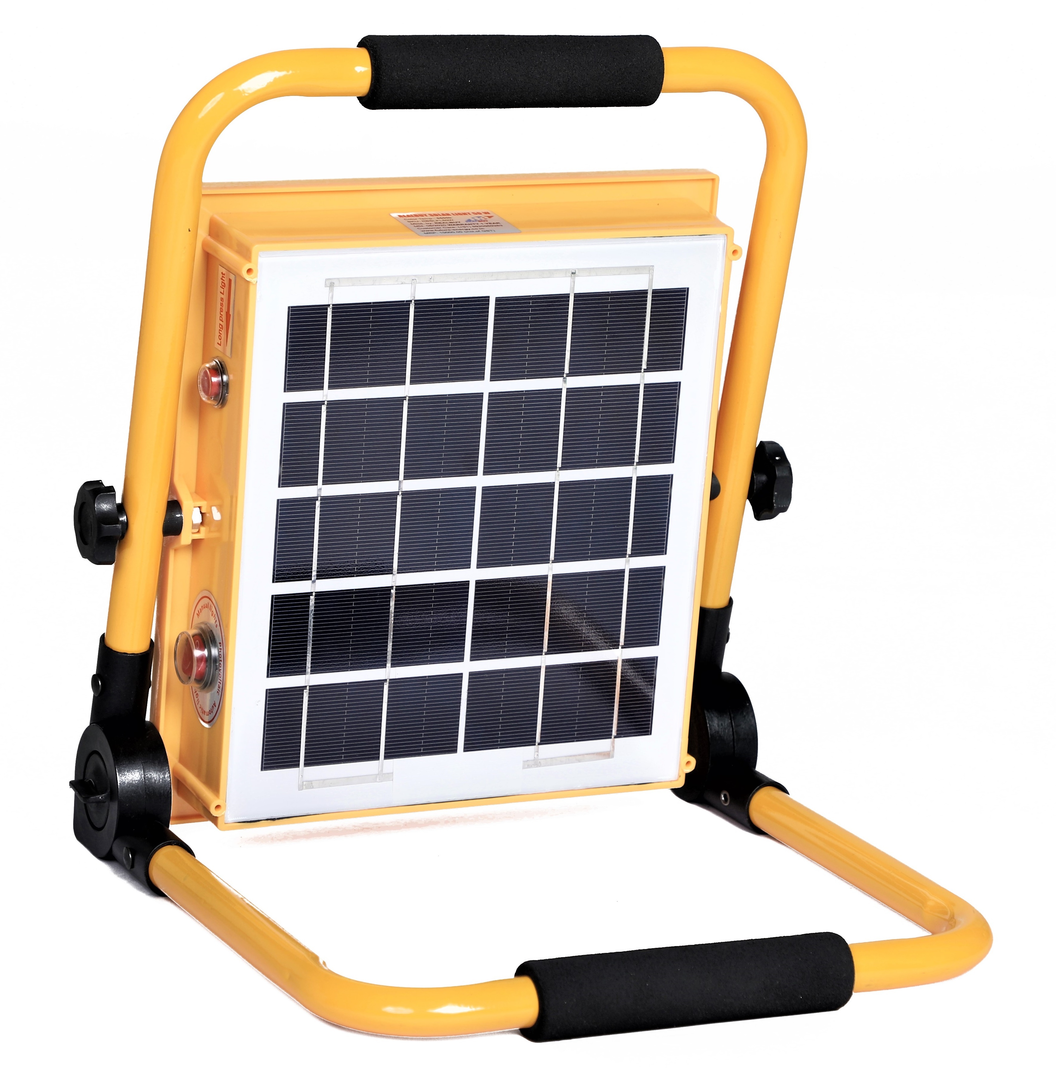 Realbuy Multifunctional 50w Portable Solar Led Flood Light - Abs With Aluminium Stand, 27x30x5.5 Cm, Yellow | 10000 Mah Battery, Automatic Switch Mode, Ip65 Waterproof, 14-hour Backup, Usb Mobile Charging
