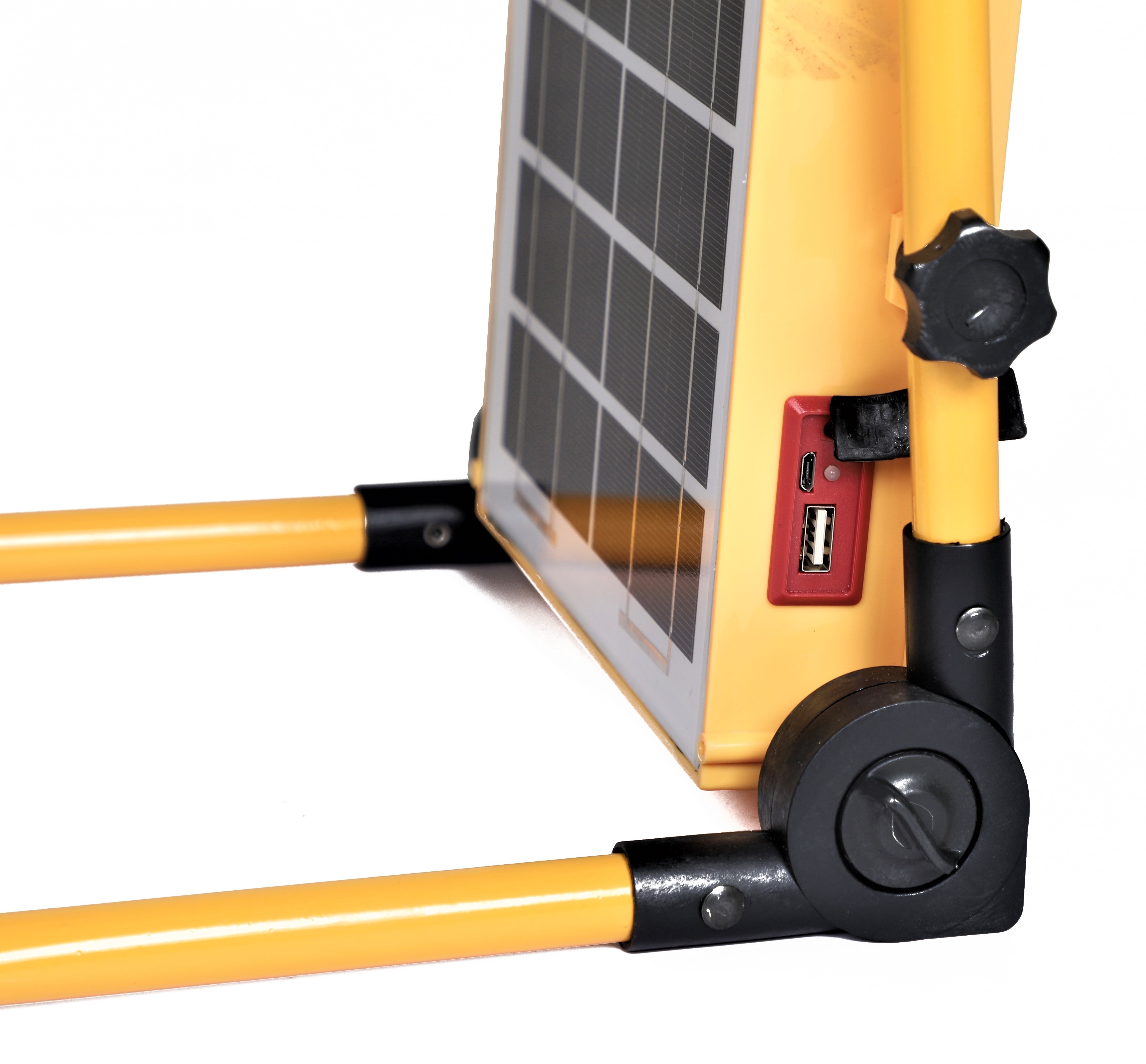 Realbuy Multifunctional 50w Portable Solar Led Flood Light - Abs With Aluminium Stand, 27x30x5.5 Cm, Yellow | 10000 Mah Battery, Automatic Switch Mode, Ip65 Waterproof, 14-hour Backup, Usb Mobile Charging