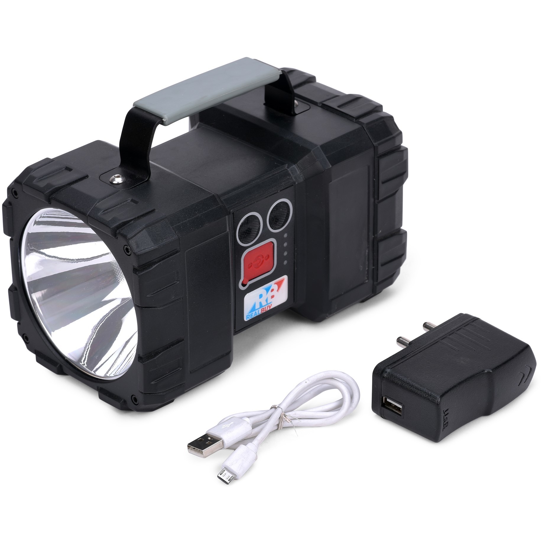 Black Realbuy Led Search Light 10w With Lifepo4 Battery - Multi Functional Rechargeable Portable Light