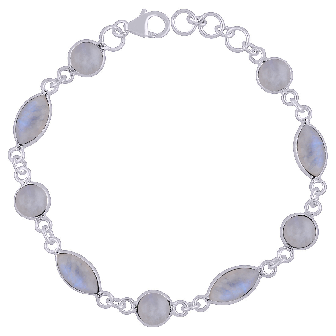 Black Onyx Natural Gemstone 925 Sterling Solid Silver Round/marquise Cabochon Handmade Bracelet Diameter: Length:8 Inch X Width:7 Mm Inch (In)