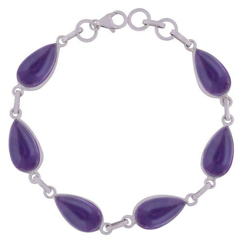 Amethyst Natural Gemstone 925 Sterling Solid Silver Pear Cabochon Handmade Bracelet Diameter: Length:8 Inch X Width:10 Mm Inch (In)