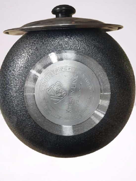 Powder Coating Handi - Black Aluminum With Steel Lid, Round Shape, 5-year Warranty | Induction Supported, Scratch & Crack Proof, Easy To Clean