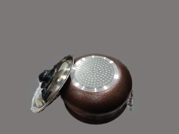 Powder Coating Handi - Black Aluminum With Steel Lid, Round Shape, 5-year Warranty | Induction Supported, Scratch & Crack Proof, Easy To Clean