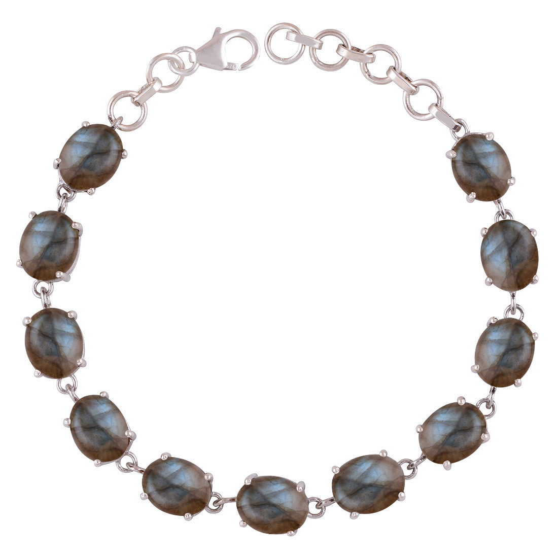 Rose Quartz Natural Gemstone 925 Sterling Solid Silver Oval Cabochon Handmade Bracelet Diameter: Length: 7" Inch Extra Adjustable X Width 8 Mm Inch (In)