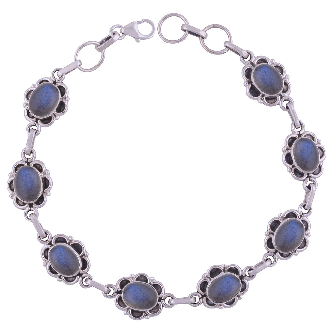 Garnet Natural Gemstone 925 Sterling Solid Silver Oval Cabochon Handmade Bracelet Diameter: Length: 7 Inch Extra Adjustable X Width: 11 Mm Inch (In)