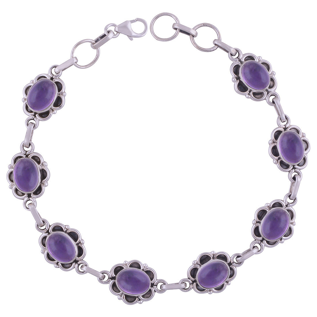 Garnet Natural Gemstone 925 Sterling Solid Silver Oval Cabochon Handmade Bracelet Diameter: Length: 7 Inch Extra Adjustable X Width: 11 Mm Inch (In)