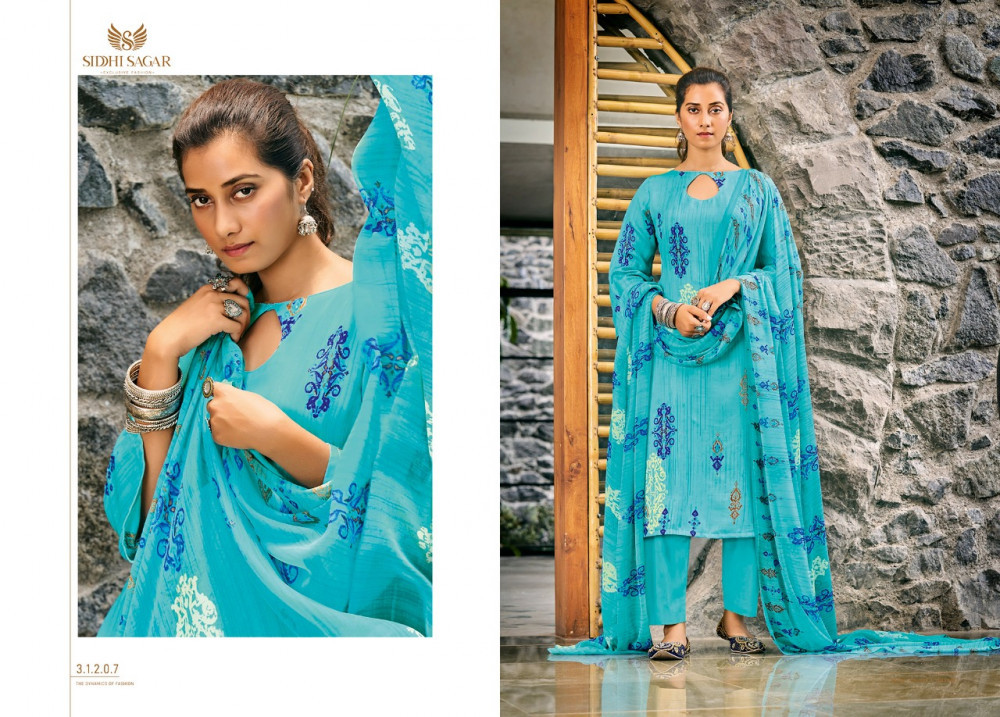 Siddhi Sagar Nigar Satin Cotton Salwar Suits Catalog - Cotton Satin Print Top (2.50 Mtr), Soft Cotton Bottom (3.00 Mtr), Nazmin Print Dupatta (2.50 Mtr), Multi Color, Short Sleeves, Unstitched
