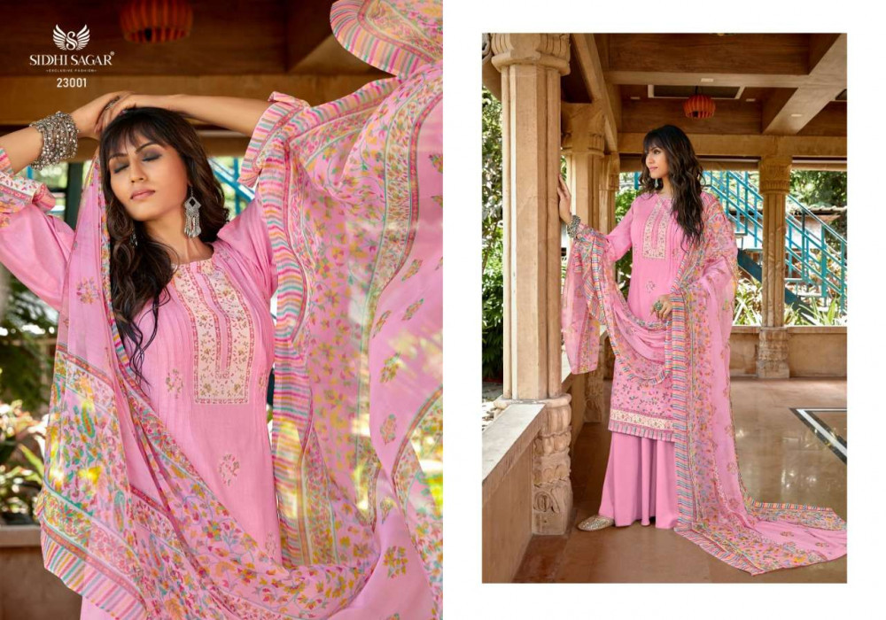 Siddhi Sagar Rajkanya Plazzo Style Salwar Suits Catalog - Pure Lawn Cotton & Soft Cotton, Multi-color Printed, Full Sleeves, Unstitched, All Season