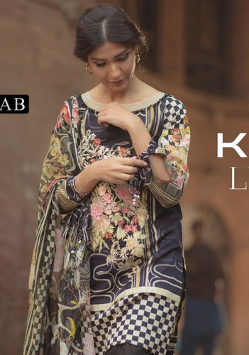 Keval Kaira Luxury Lawn Vol-4 - Pure Lawn Fabric, Unstitched Size 2.50 Mtr Top, 2.00 Mtr Bottom, 2.25 Mtr Dupatta, Multi Color, Full Sleeves, Printed Pattern
