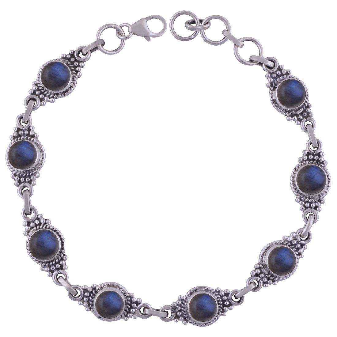 Lapis Natural Gemstone Bracelet - 925 Sterling Silver, 7 Inch Adjustable Length X 9 Mm Width, Classic Style For Men, Women, Children