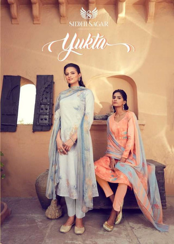 Siddhi Sagar Yukta Jam Satin Salwar Suits Catalog - Top: Jam Satin Print (2.50 mtrs) , Dupatta: Nazmin Print, Bottom: Soft Cotton (3.00 mtrs), Full Sleeves, All Season, Multi Color, Casual Dress Material