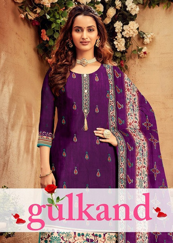 Gulkand Imported Cotton Long Salwar Suits Catalog - Imported Cotton | Unstitched Size: 2.40 Mtrs Top & Bottom, Chiffon Dupatta: 2.25 Mtrs, Multi-Color, Casual Ethnic Design, Full Sleeves, Printed Pattern