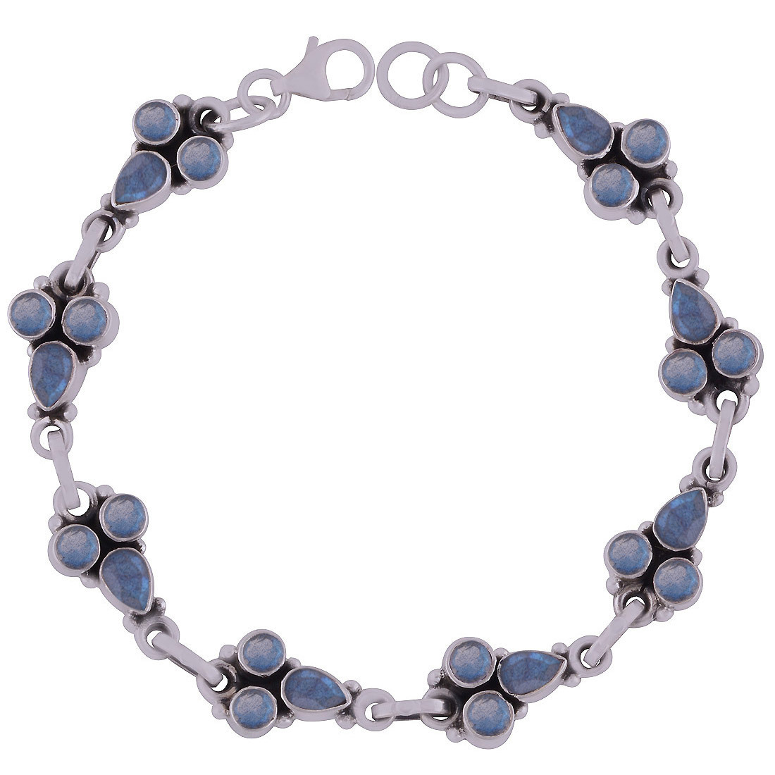 Amethyst Natural Gemstone 925 Sterling Solid Silver Round/pear Cut Stone Handmade Bracelet Diameter: Length: 8 Inch X Width: 10 Mm Inch (In)
