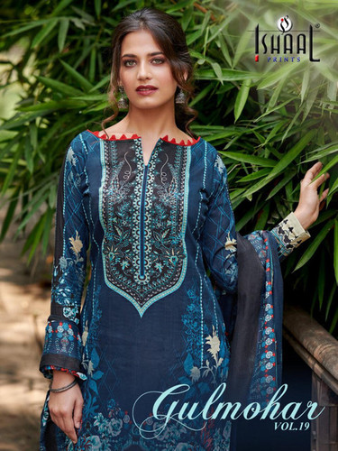 Ishaal Prints Gulmohar Vol-19 - Pure Lawn Dress Material with Heavy Mal Mal Dupatta , Casual Ethnic Wear, Multi-Color, Full Sleeves, Unstitched Size