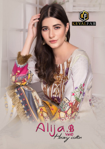 Keval Fab Alija B Vol 10 - Heavy Cotton Print Unstitched Dress Material, 2.35 mtr Top, 2.00 mtr Bottom, 2.25 mtr Dupatta, Multi Color, Full Sleeves, Casual Ethnic Design