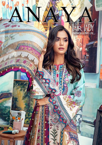 Fairlady Anaya Lawn Print Patch Work Salwar Suits - Cotton Lawn Fabric, Unstitched Size, Multi Color, Full Sleeves, Digital Print Chiffon Dupatta, Heavy Embroidery